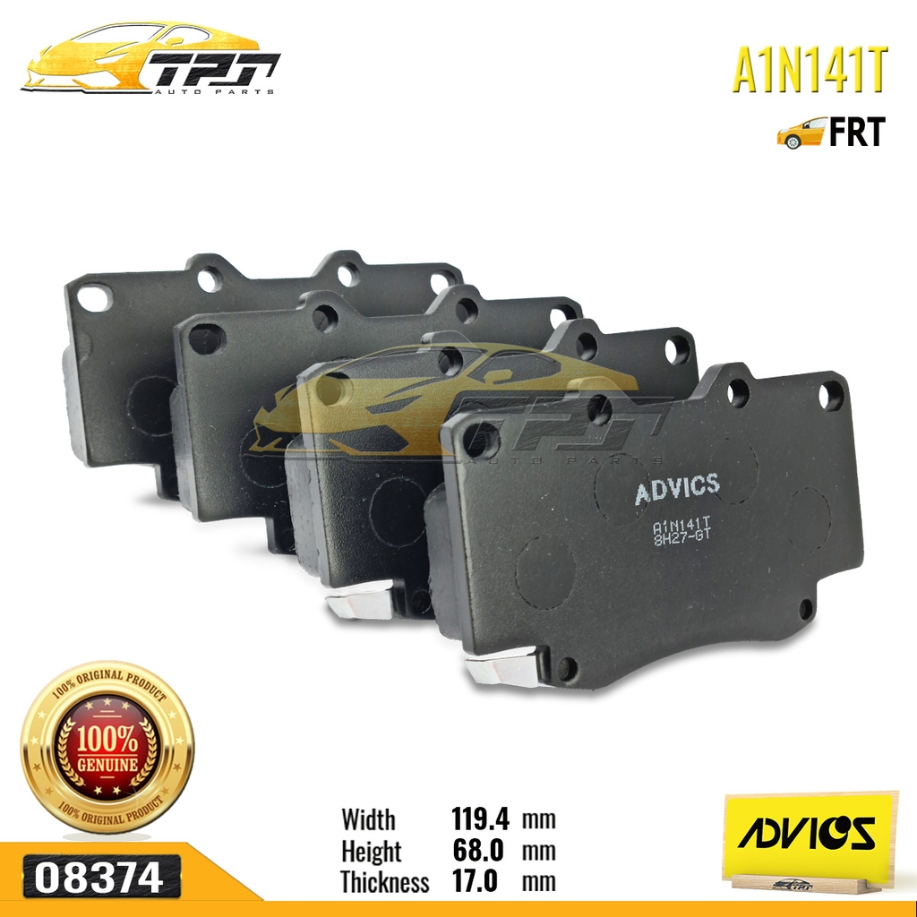 A1N141T - Bố Thắng - Má Phanh TRƯỚC Toyota FORTUNER 2.5 3.0 DIESEL 05-11 HILUX 2.4 2.5 3.0 DIESEL 01-11 ADVICS - Japan