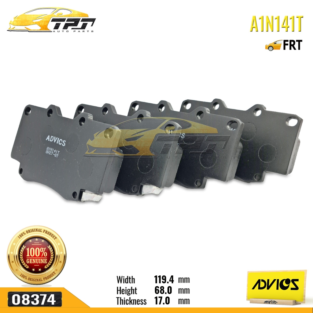 A1N141T - Bố Thắng - Má Phanh TRƯỚC Toyota FORTUNER 2.5 3.0 DIESEL 05-11 HILUX 2.4 2.5 3.0 DIESEL 01-11 ADVICS - Japan