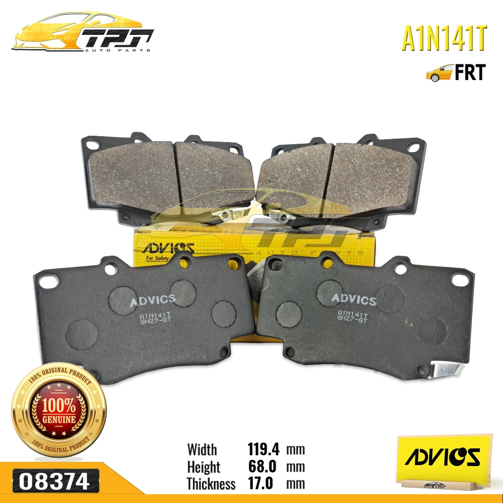 A1N141T - Bố Thắng - Má Phanh TRƯỚC Toyota FORTUNER 2.5 3.0 DIESEL 05-11 HILUX 2.4 2.5 3.0 DIESEL 01-11 ADVICS - Japan