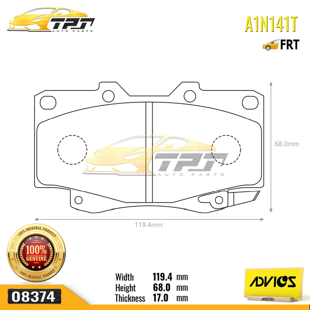 A1N141T - Bố Thắng - Má Phanh TRƯỚC Toyota FORTUNER 2.5 3.0 DIESEL 05-11 HILUX 2.4 2.5 3.0 DIESEL 01-11 ADVICS - Japan