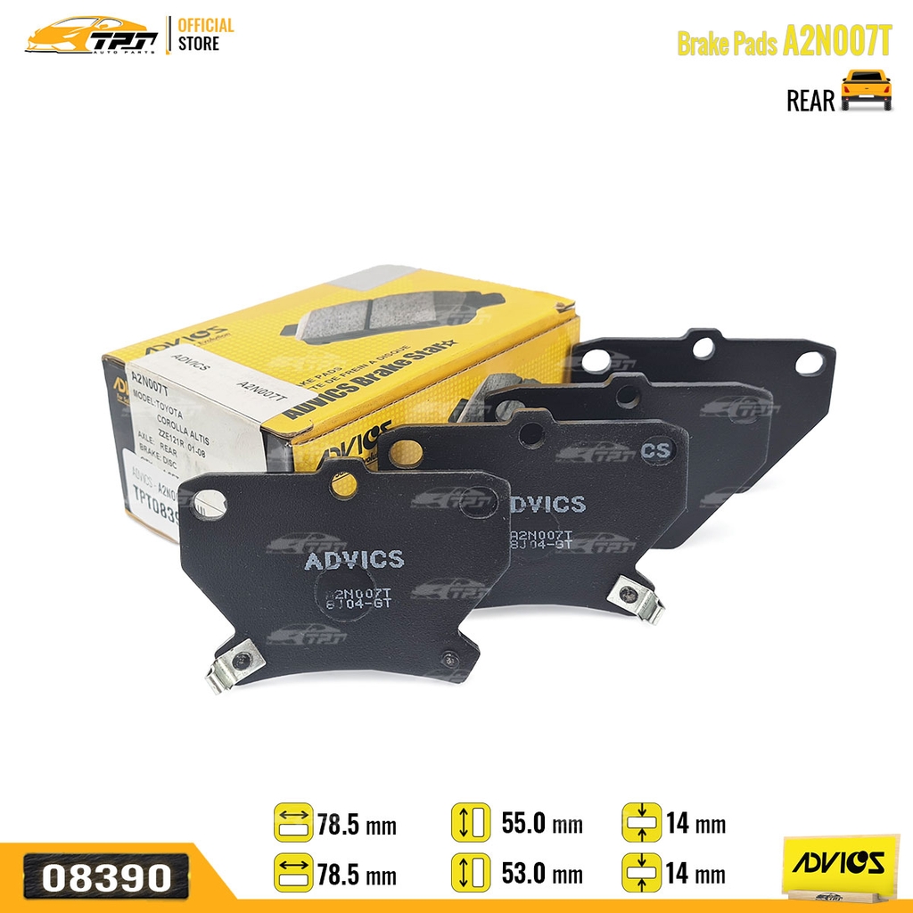 A2N007T - Bố Thắng - Má Phanh SAU Toyota CELICA 1.8 99-02 COROLLA ALTIS 1.3 1.8 01-08 VIOS VN 1.5 03-07 YARIS 1.0 03-05 ADVICS - Japan