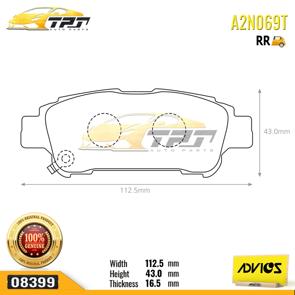 A2N069T - Bố Thắng - Má Phanh SAU Toyota PREVIA 2.0 2.4 00-05 SIENNA 3.3 3.5 03-10 ADVICS - Japan