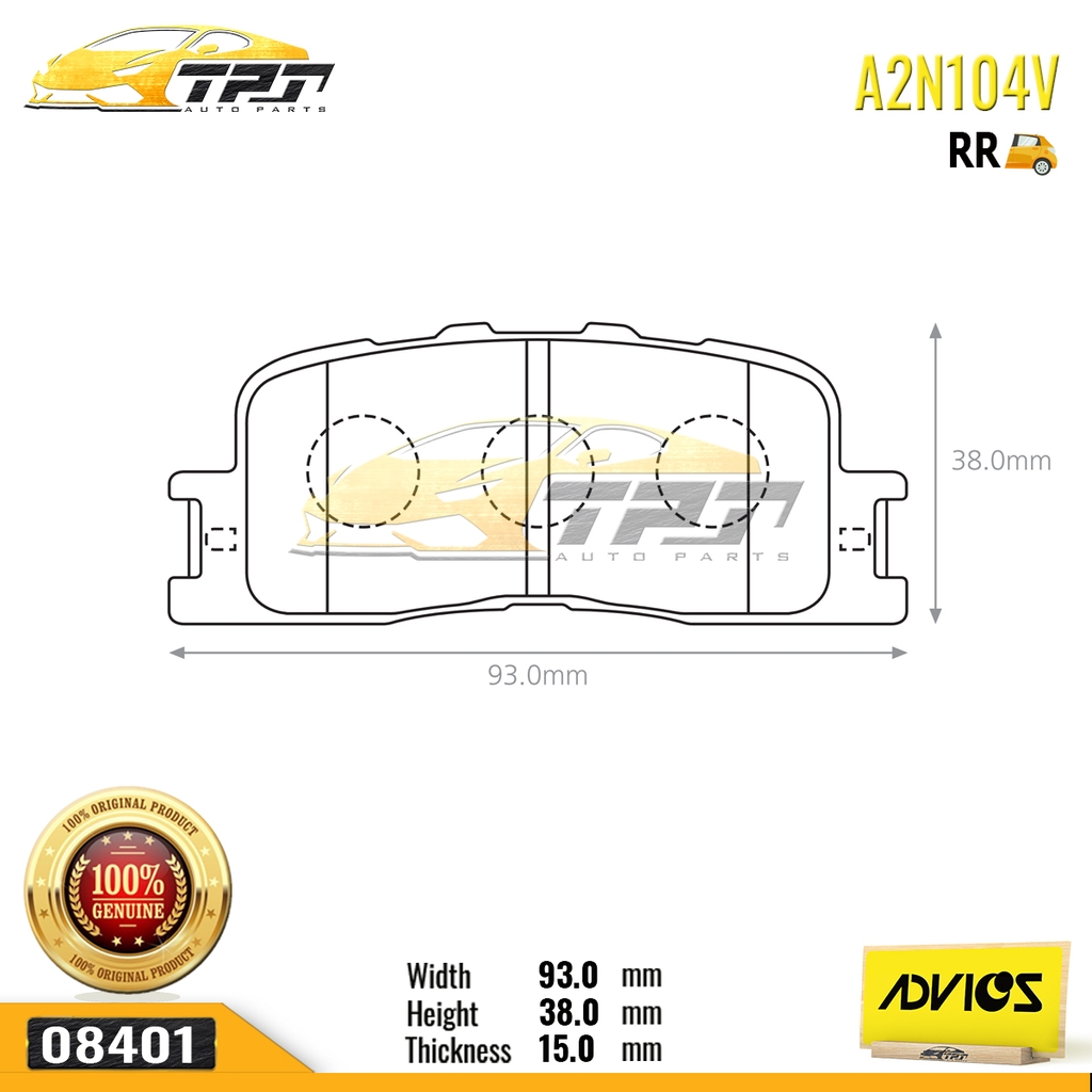 A2N104V - Bố Thắng - Má Phanh SAU Toyota CAMRY VN 2.4 3.0 01-06 ADVICS - Japan