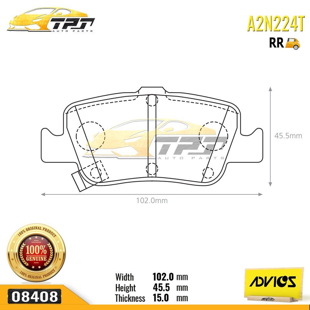 A2N224T - Bố Thắng - Má Phanh SAU Toyota COROLLA 1.6 07-10 ADVICS - Japan