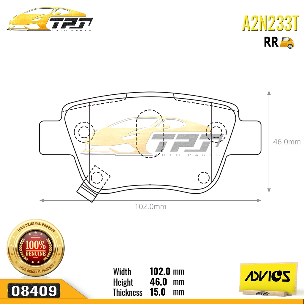 A2N233T - Bố Thắng - Má Phanh SAU Toyota PREVIA 2.4 3.5 06-12 ALPHARD 2.4-3.5 08-15 ADVICS - Japan
