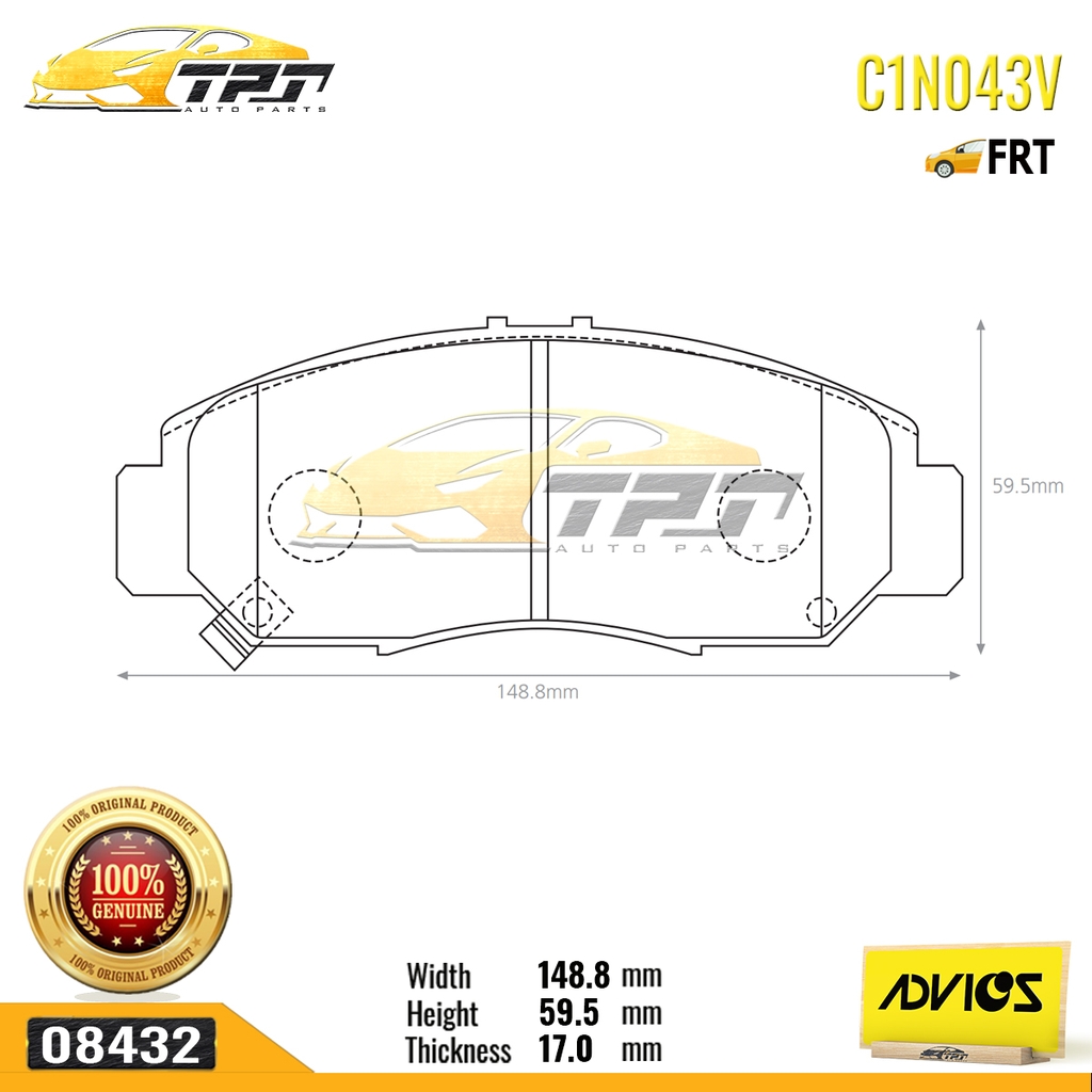 C1N043V - Bố Thắng - Má Phanh TRƯỚC Honda ACCORD 03-12 ODYSSEY 2.4 03-08 CIVIC VN 1.8 2.0 06-14 ADVICS - Japan