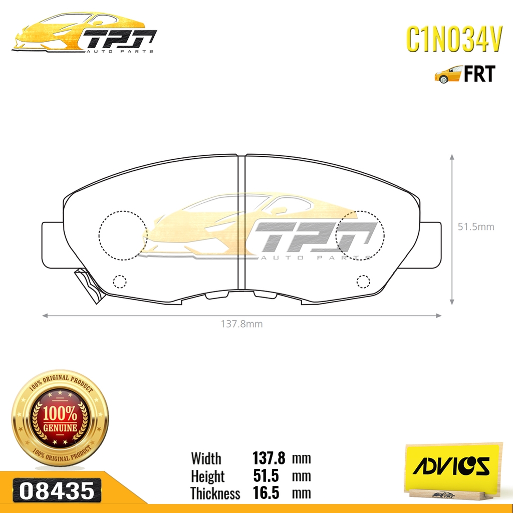 C1N034V - Bố Thắng - Má Phanh TRƯỚC Honda ACCORD 2.0 2.2 2.3 90-02 Honda CIVIC 1.6 1.7 1.8 09-11 ADVICS - Japan