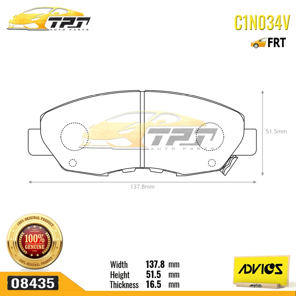 C1N034V - Bố Thắng - Má Phanh TRƯỚC Honda ACCORD 2.0 2.2 2.3 90-02 Honda CIVIC 1.6 1.7 1.8 09-11 ADVICS - Japan