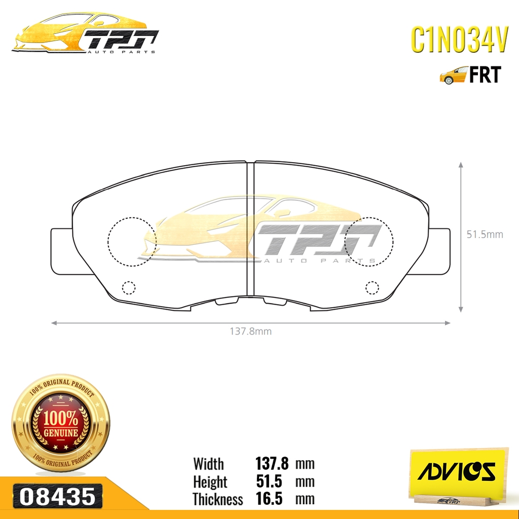 C1N034V - Bố Thắng - Má Phanh TRƯỚC Honda ACCORD 2.0 2.2 2.3 90-02 Honda CIVIC 1.6 1.7 1.8 09-11 ADVICS - Japan
