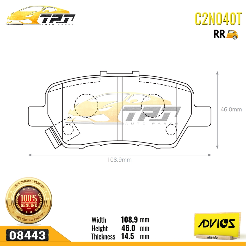 C2N040T - Bố Thắng - Má Phanh SAU Honda ODYSSEY 2.4 03-08 ADVICS - Japan