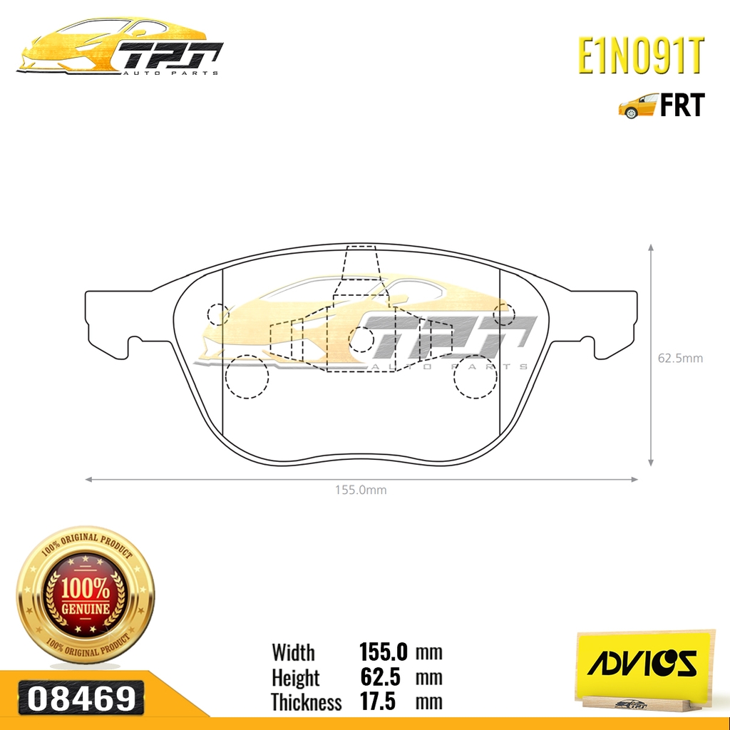E1N091T - Bố Thắng - Má Phanh TRƯỚC Mazda 3 VN 1.6 04-14 Ford FOCUS VN 1.6 1.8 2.0 05- Ford ECOSPORT VN 1.0 1.5 14- ADVICS - Japan