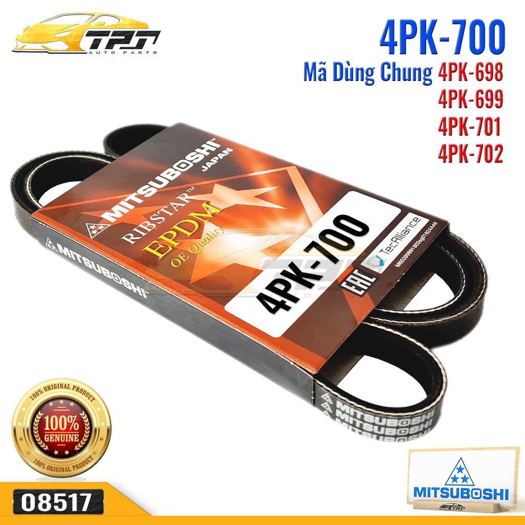 4PK700 Dây Curoa Chevrolet AVEO VN 1.5 11-13 SPARK VN 0.8 1.0 08-16 Deawoo GENTRA VN 05-11 MATIZ 0.8 05-07 PEUGEOT 405 1.6 1.9 87-97 MITSUBOSHI - Japan