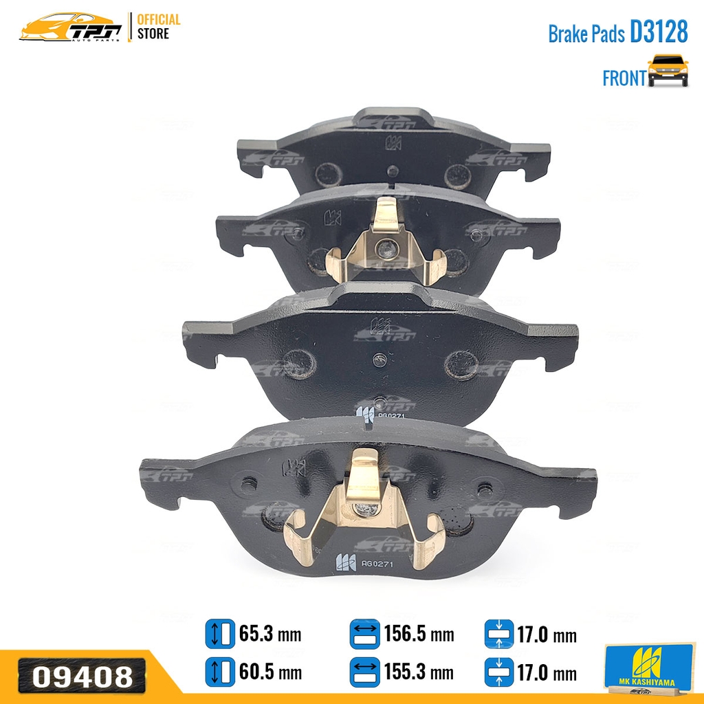 D3128 Bố Thắng - Má Phanh TRƯỚC Mazda 3 VN 1.6 04-14 Ford FOCUS VN 1.6 1.8 2.0 05- ECOSPORT VN 1.0 1.5 14- MK Kashiyama - Japan