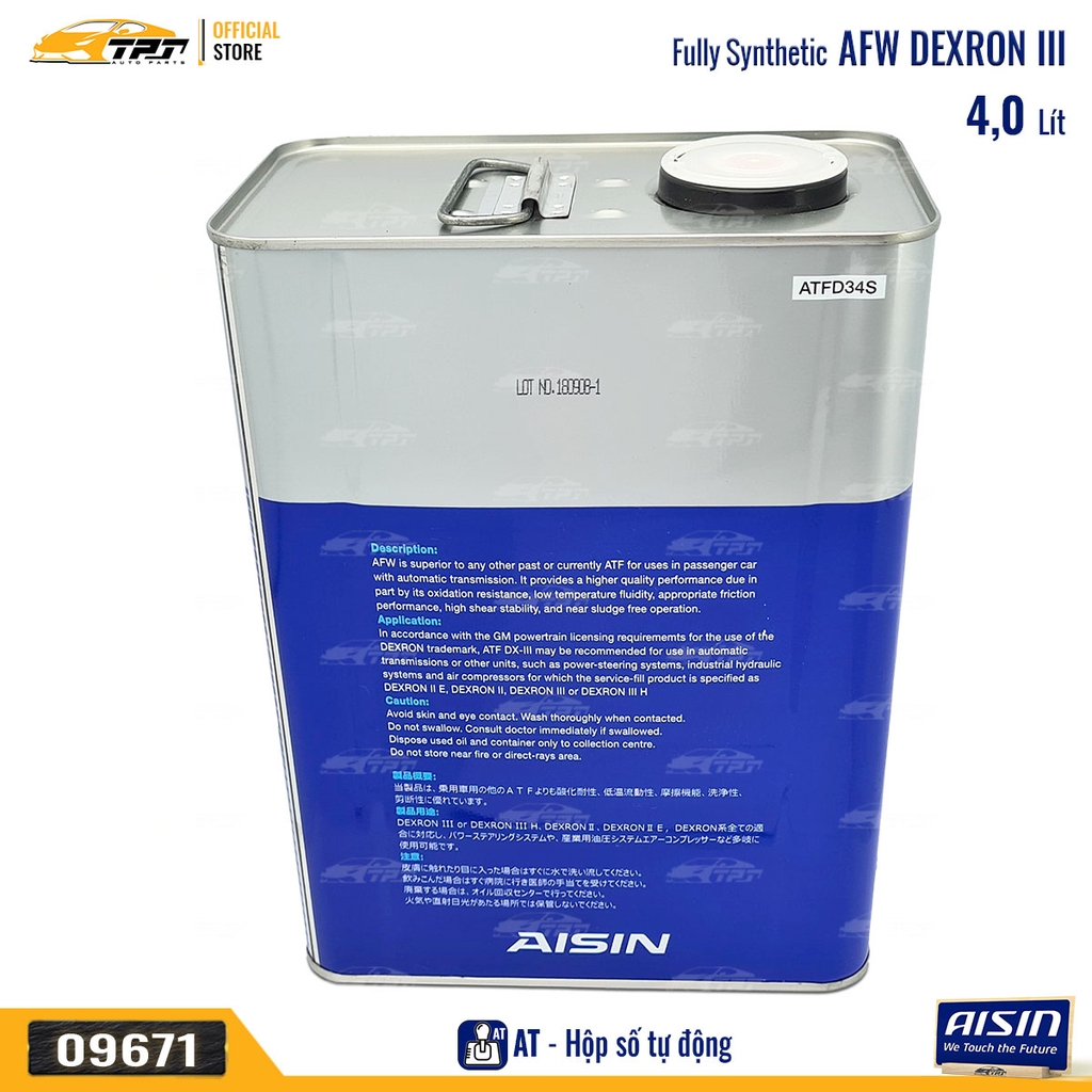 AFW Nhớt Hộp Số Tự Động 3 Cấp Dexron III ATFD34S [4 Lít] AISIN - Japan