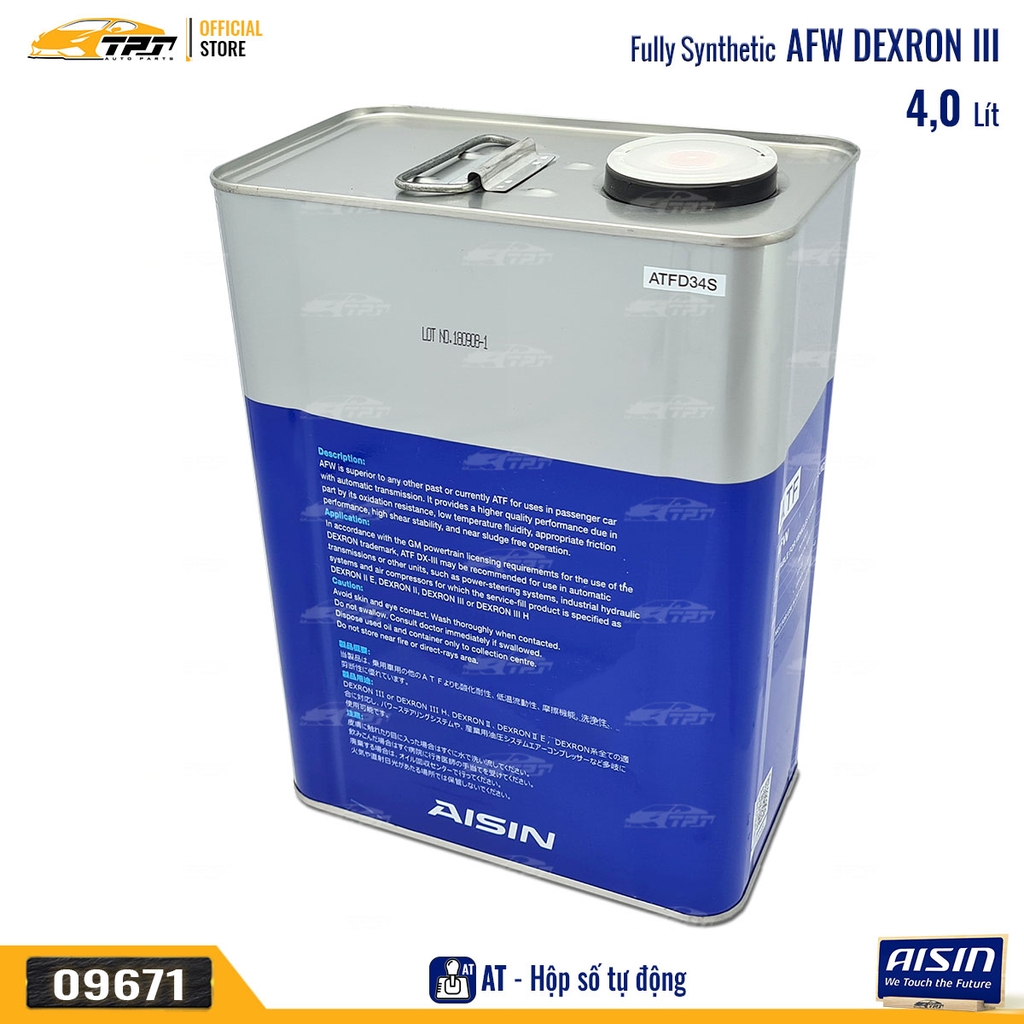 AFW Nhớt Hộp Số Tự Động 3 Cấp Dexron III ATFD34S [4 Lít] AISIN - Japan