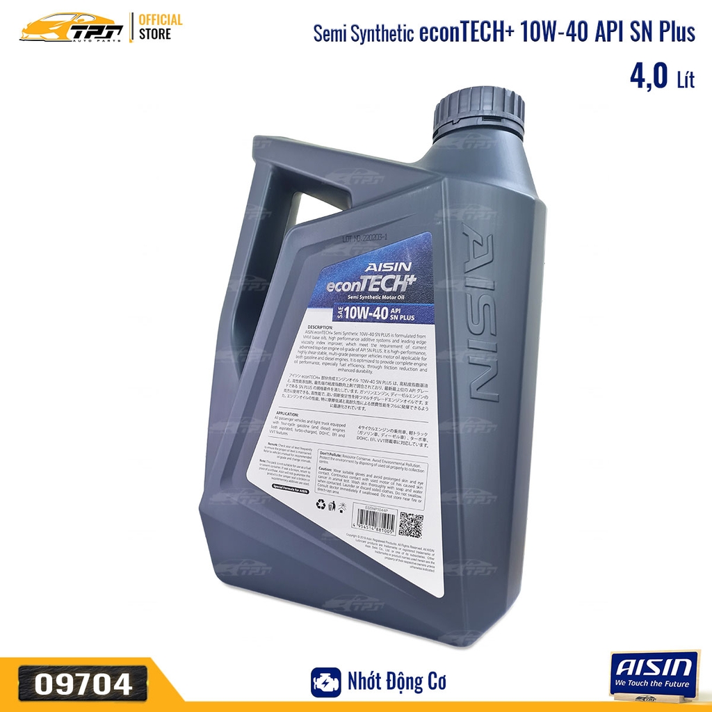 10W-40 SN/CF Nhớt Động Cơ Semi Synthetic ESSNP1044PN [4 Lít] AISIN - Japan