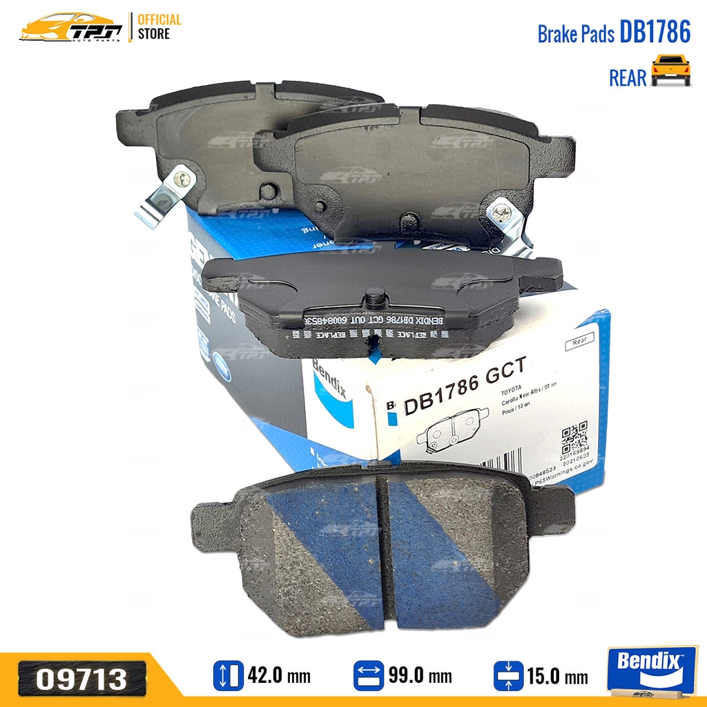 DB1786GCT Bố Thắng - Má Phanh SAU Toyota VIOS 07- Toyota COROLLA ALTIS 08- YARIS 05- Bendix - USA