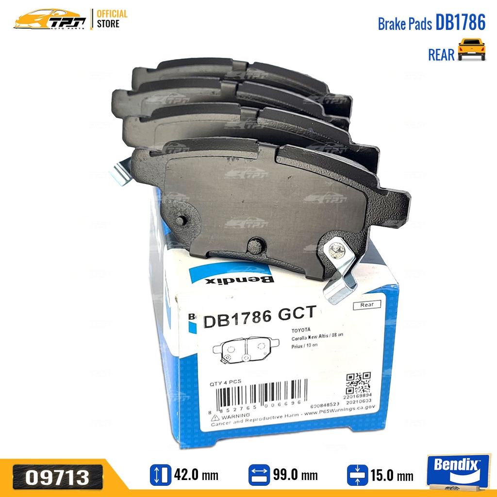 DB1786GCT Bố Thắng - Má Phanh SAU Toyota VIOS 07- Toyota COROLLA ALTIS 08- YARIS 05- Bendix - USA