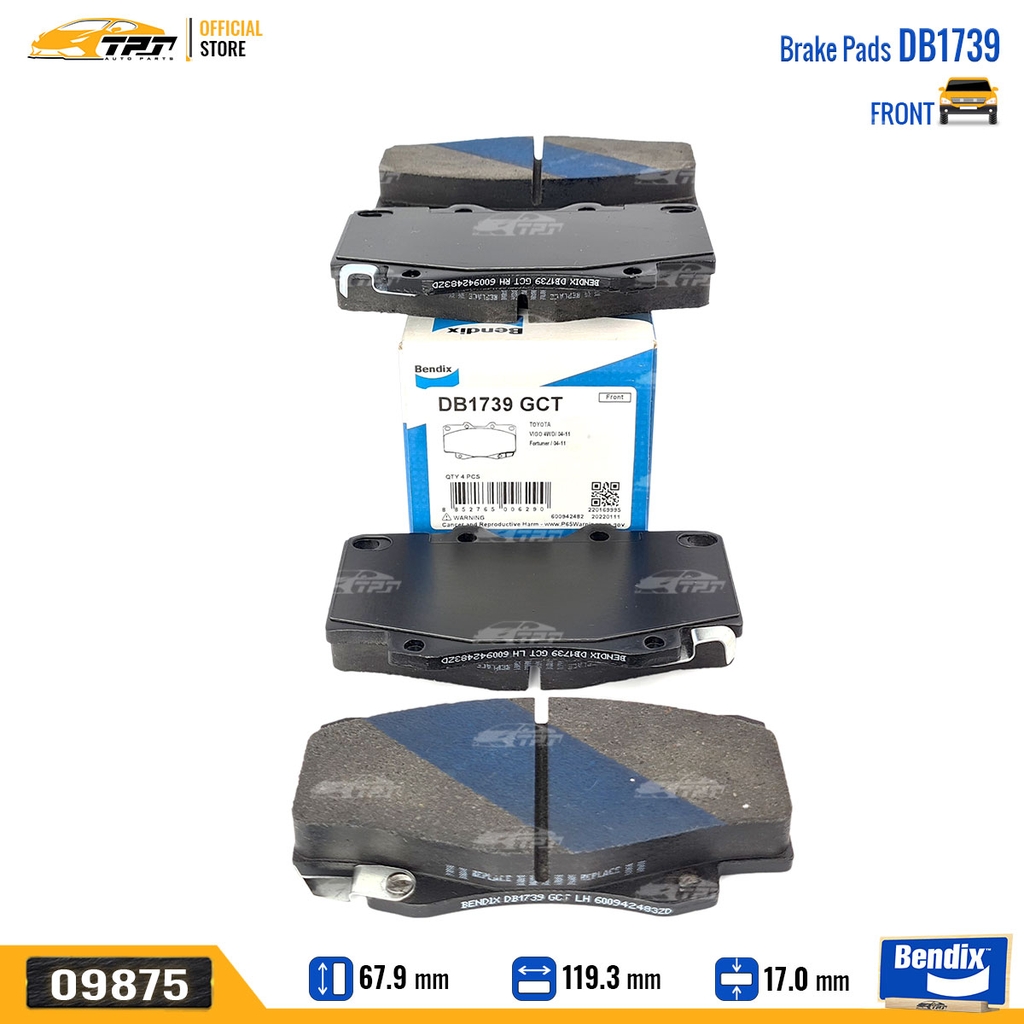 DB1739GCT Bố Thắng - Má Phanh TRƯỚC Toyota FORTUNER DIESEL 05-11 HILUX 01-11 Bendix - USA