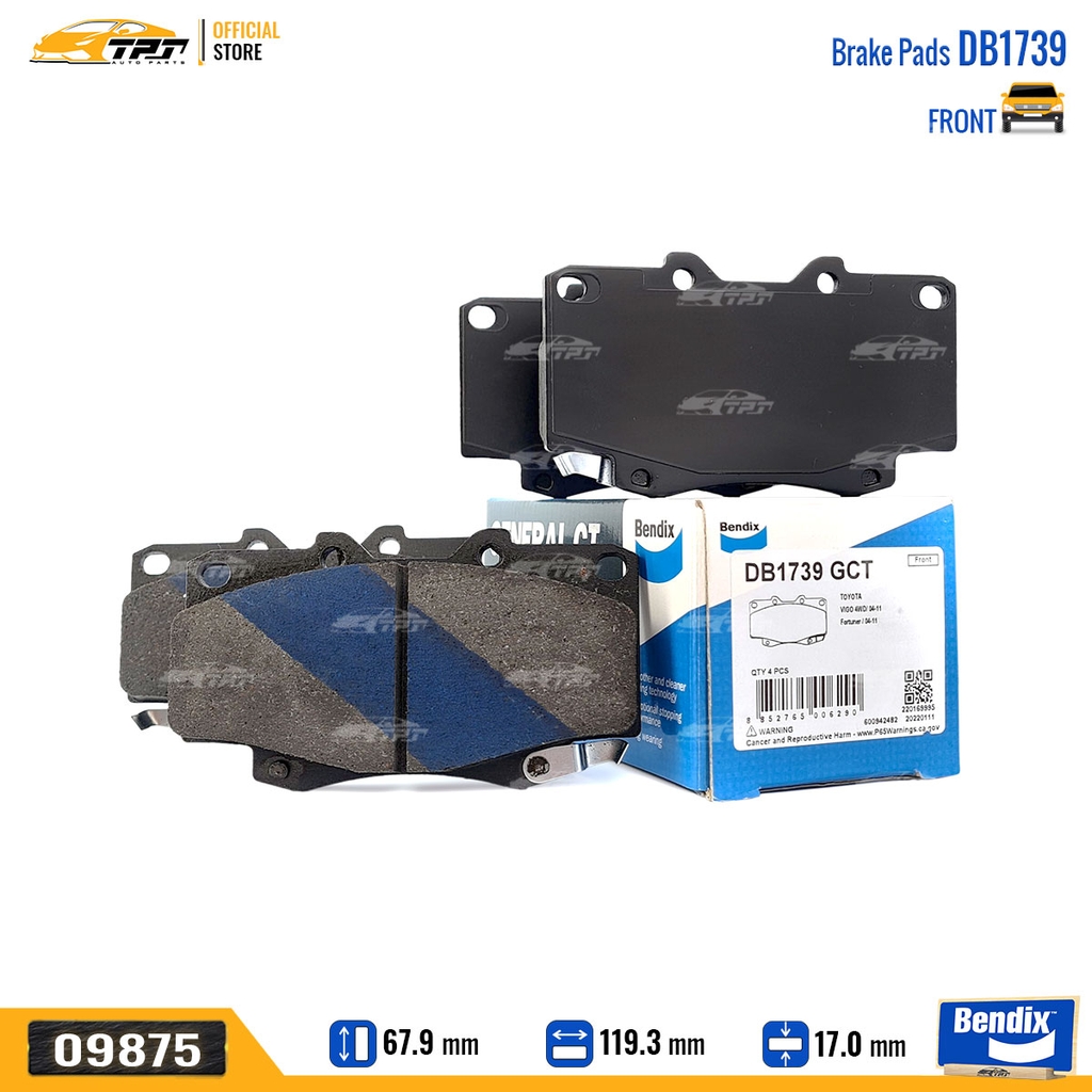 DB1739GCT Bố Thắng - Má Phanh TRƯỚC Toyota FORTUNER DIESEL 05-11 HILUX 01-11 Bendix - USA