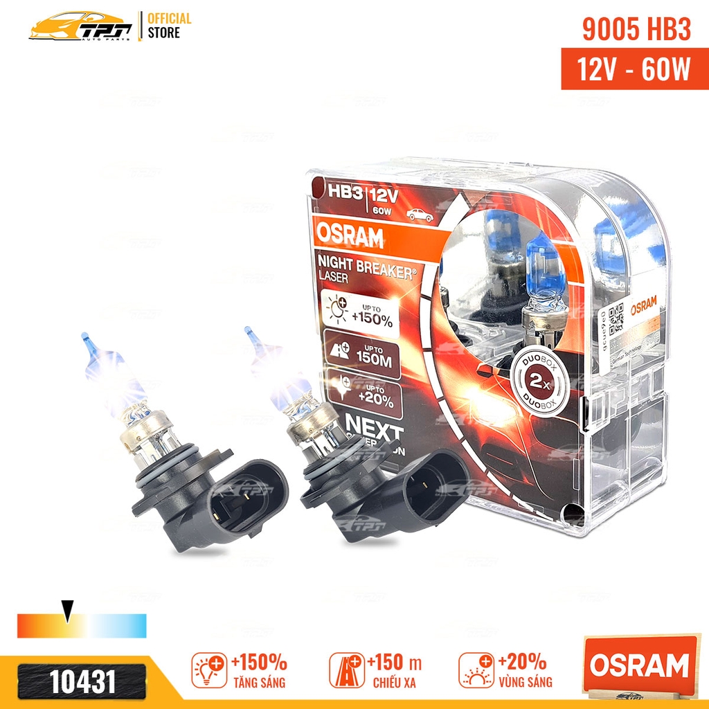9005-12V Bóng Đèn Cao Cấp 9005 (HB3) 12V 60W Halogen Tăng Sáng 150% OSRAM - Germany - 1 Hộp 2 Mặc định