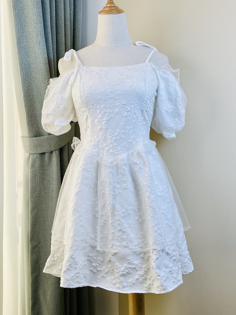 Váy trắng váy babydoll trễ vai tiểu thư tay bồng hở lưng mặc đi biển đi  chơi đầm dự tiệc sang trọng siêu xinh