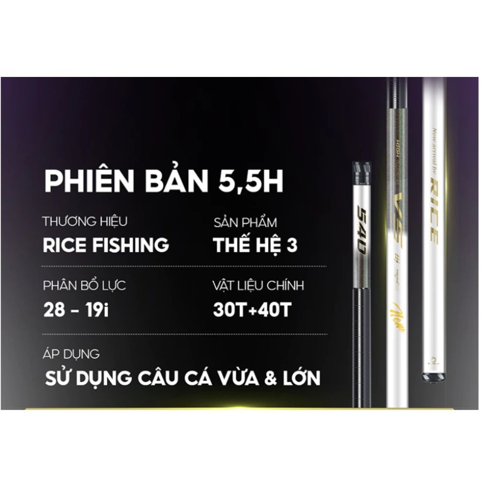 Cần Câu Đài V5 CC-41 5,5H Thế hệ 3 Rice Fishing Carbon 30T & 40T Phiên Bản Mới 2025