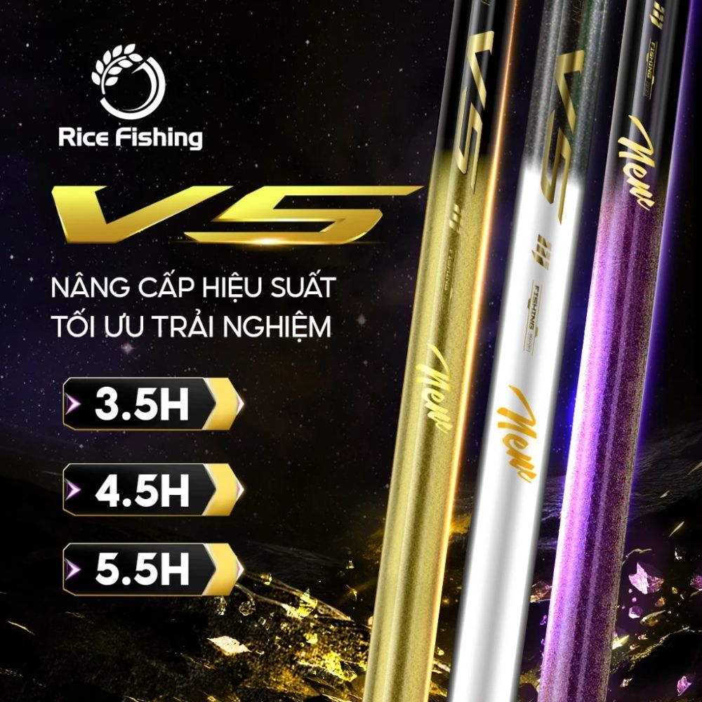 Cần Câu Đài V5 CC-41 5,5H Thế hệ 3 Rice Fishing Carbon 30T & 40T Phiên Bản Mới 2025