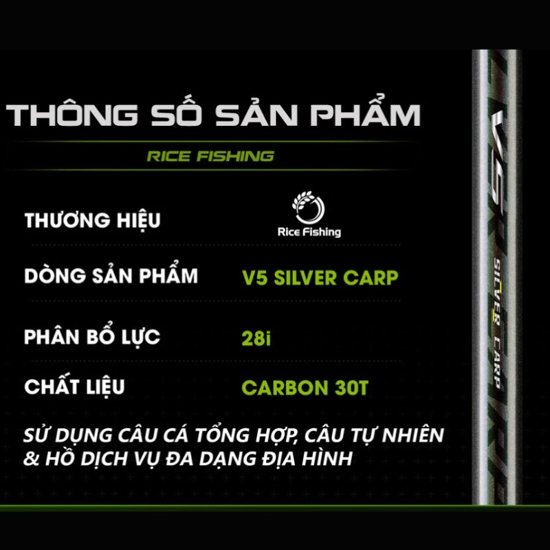 Cần câu đài V5 Silver Carp CC-34 Rice Fishing thiết kế mới mạnh mẽ