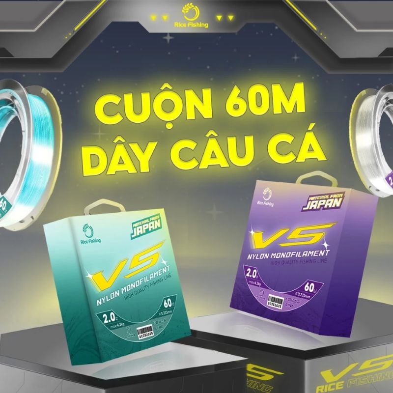 Cuộn 60m dây câu cá V5 DC-25 cước trục, cước thẻo Rice Fishing
