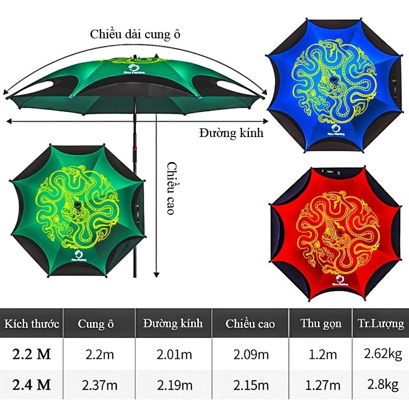 Ô Câu Cá KK-50 Rice Fishing - Ô Dù Dã Ngoại nâng cấp