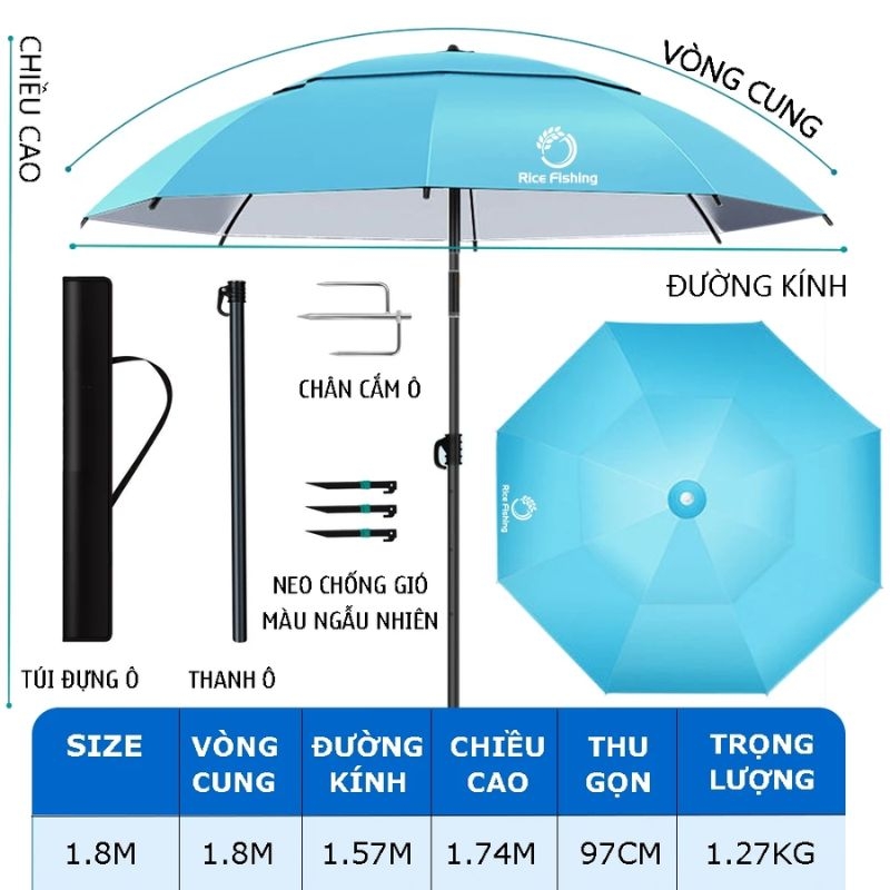 Ô câu cá V5 KK-58 Rice Fishing 12 cạnh chống nắng hiệu quả