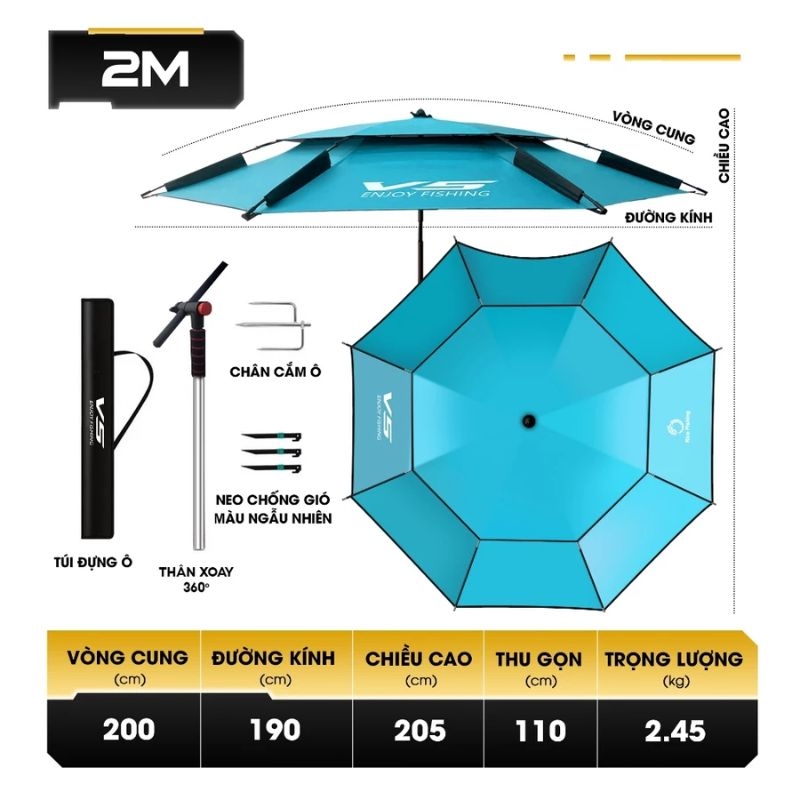 Ô câu cá V5 KK-58 Rice Fishing 12 cạnh chống nắng hiệu quả