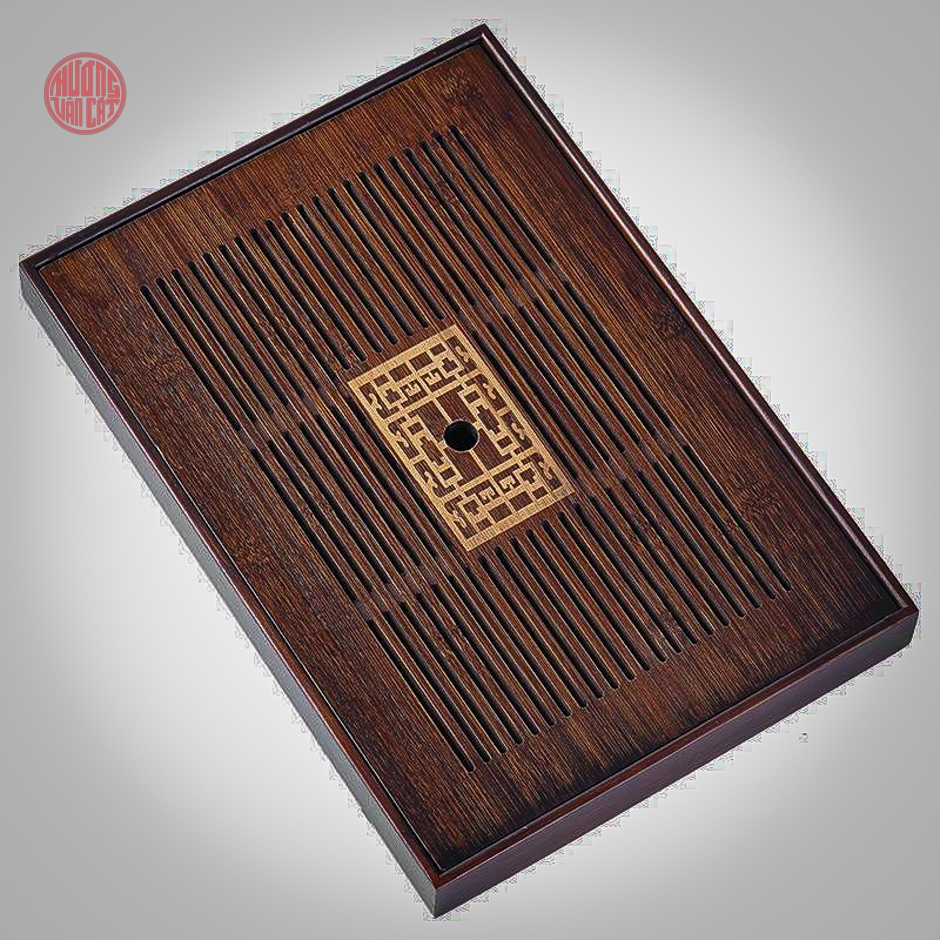 Khay trà tre để ấm chén màu gỗ dạng hộp ( 40x28cm )