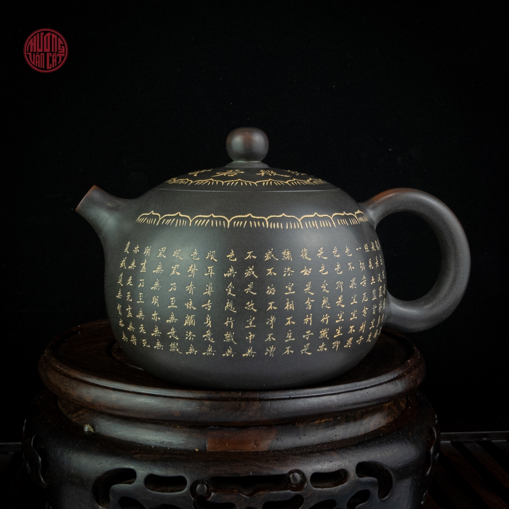 Ấm trà nê hưng dáng tây thi nhũ khắc bát nhã kinh