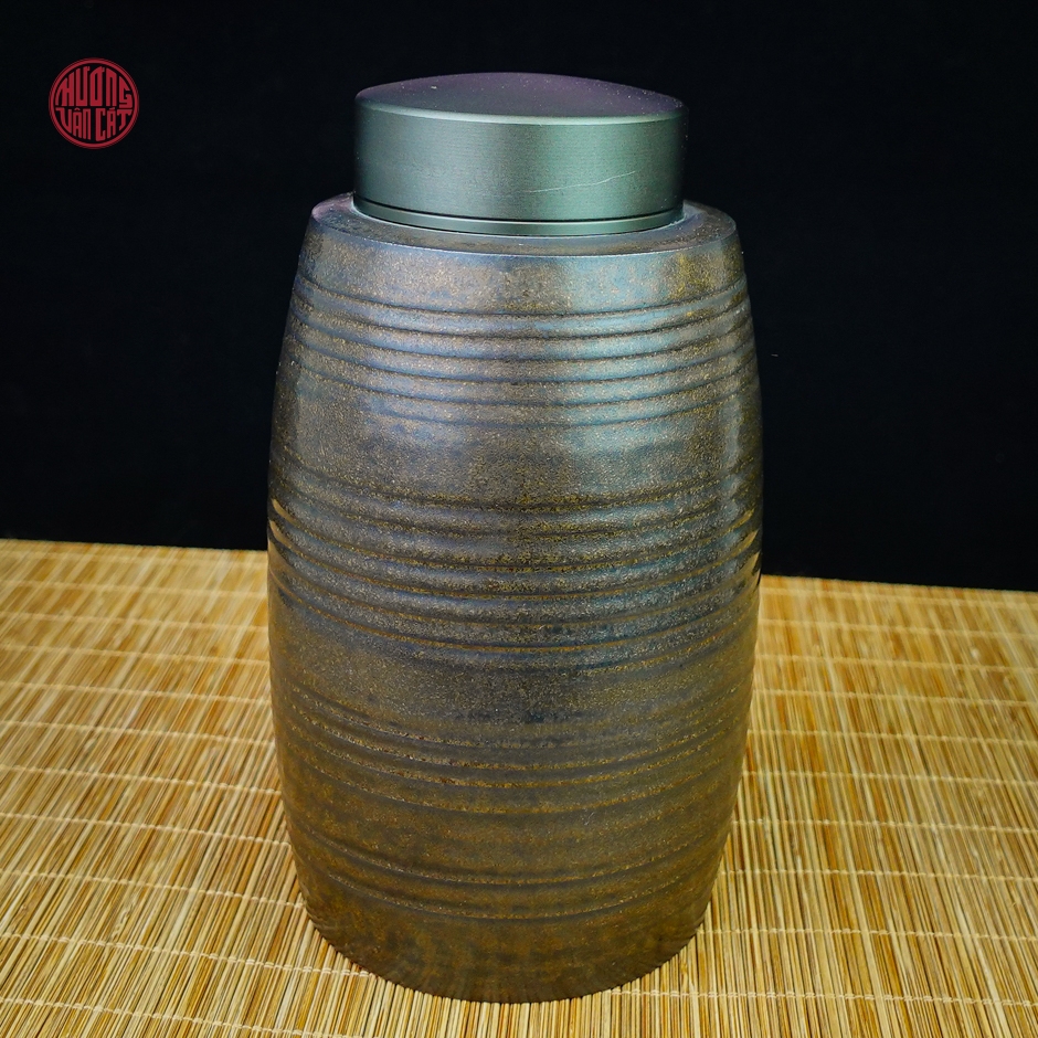 Hũ đựng trà gốm sần cao cấp nắp nhôm 2 lớp ( 650ml )