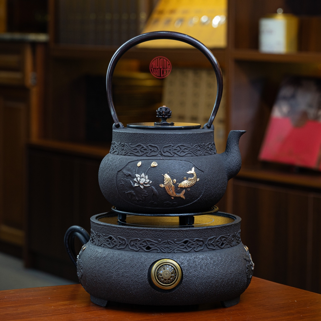 BỘ ẤM GANG TETSUBIN NẤU NƯỚC ĐÚC NỔI SONG NGƯ