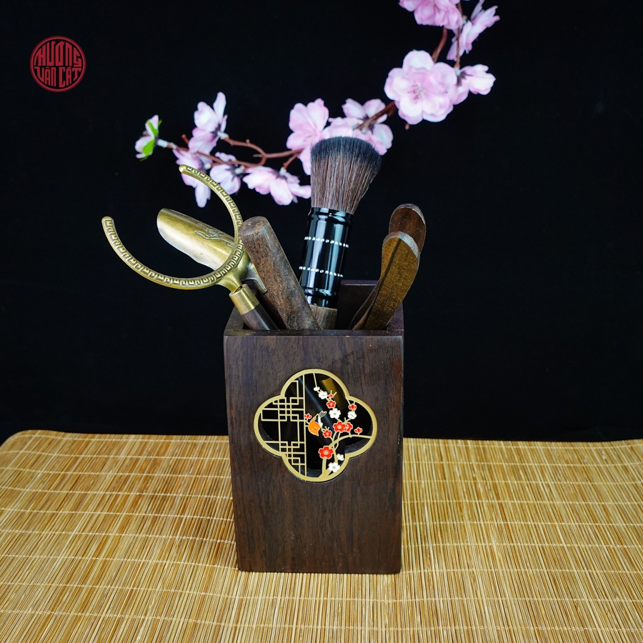 Bộ dụng cụ pha trà gỗ gụ vuông