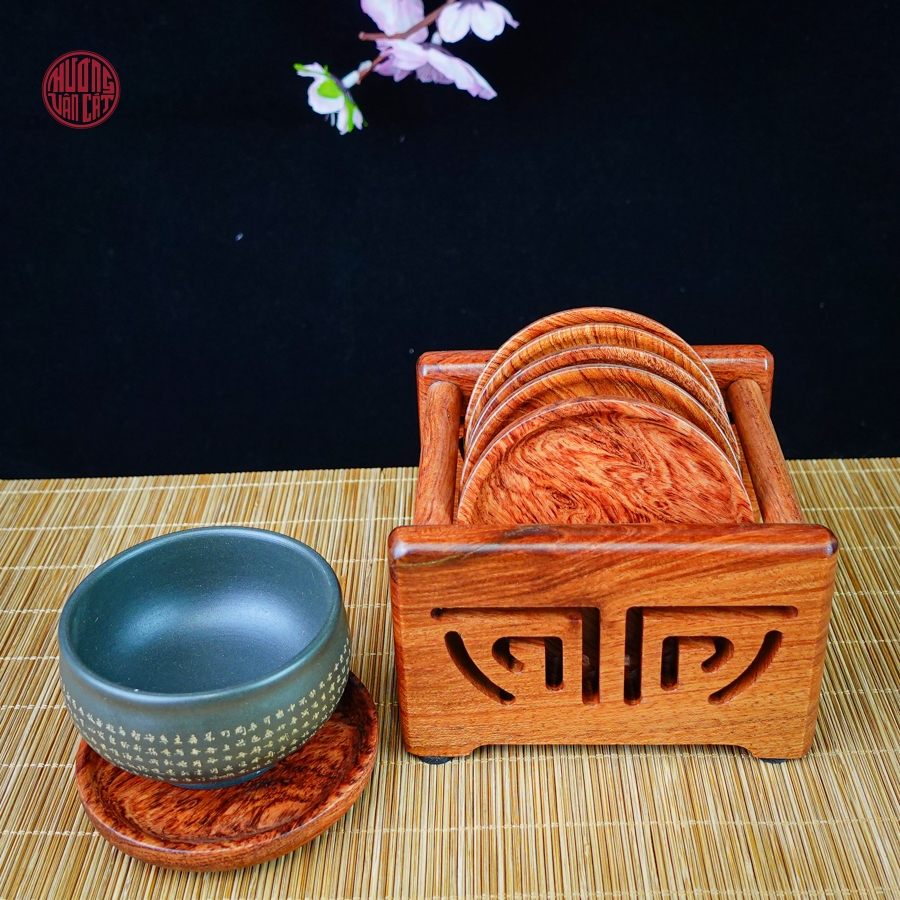 Bộ lót chén gỗ hương dáng tròn trơn