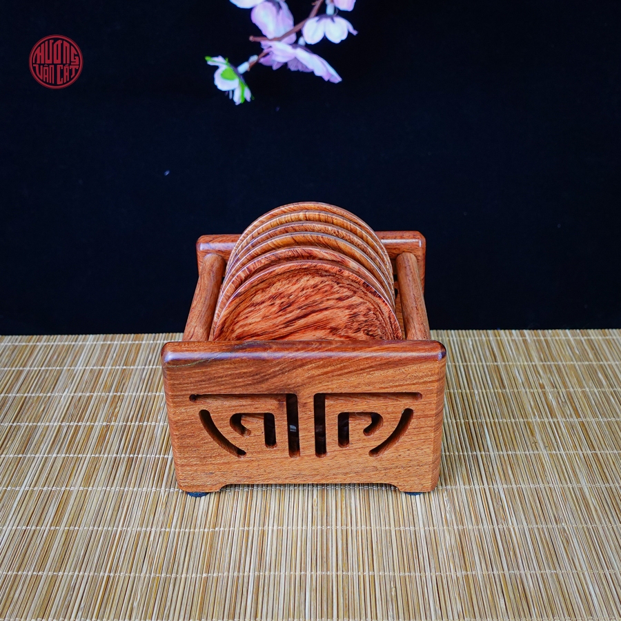 Bộ lót chén gỗ hương dáng tròn trơn