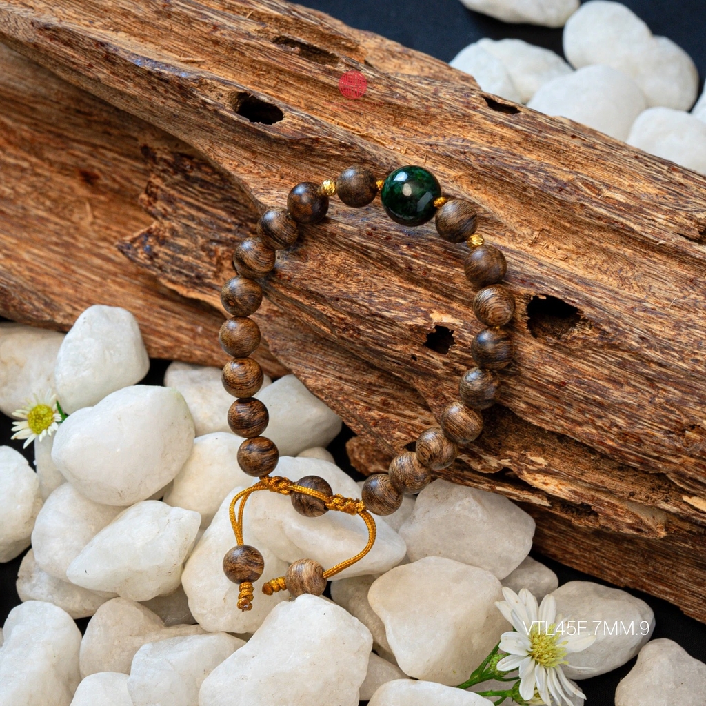 Vòng tay Trầm Hương cho nữ 7 li cận chìm mix Ngọc