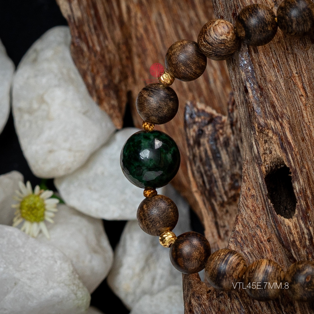 Vòng tay Trầm Hương cho nữ 7 li cận chìm mix Ngọc