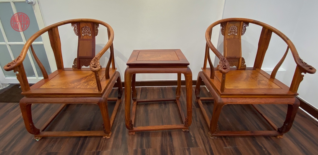 Bộ bàn trà ghế minh đế gỗ hương lào 3 món