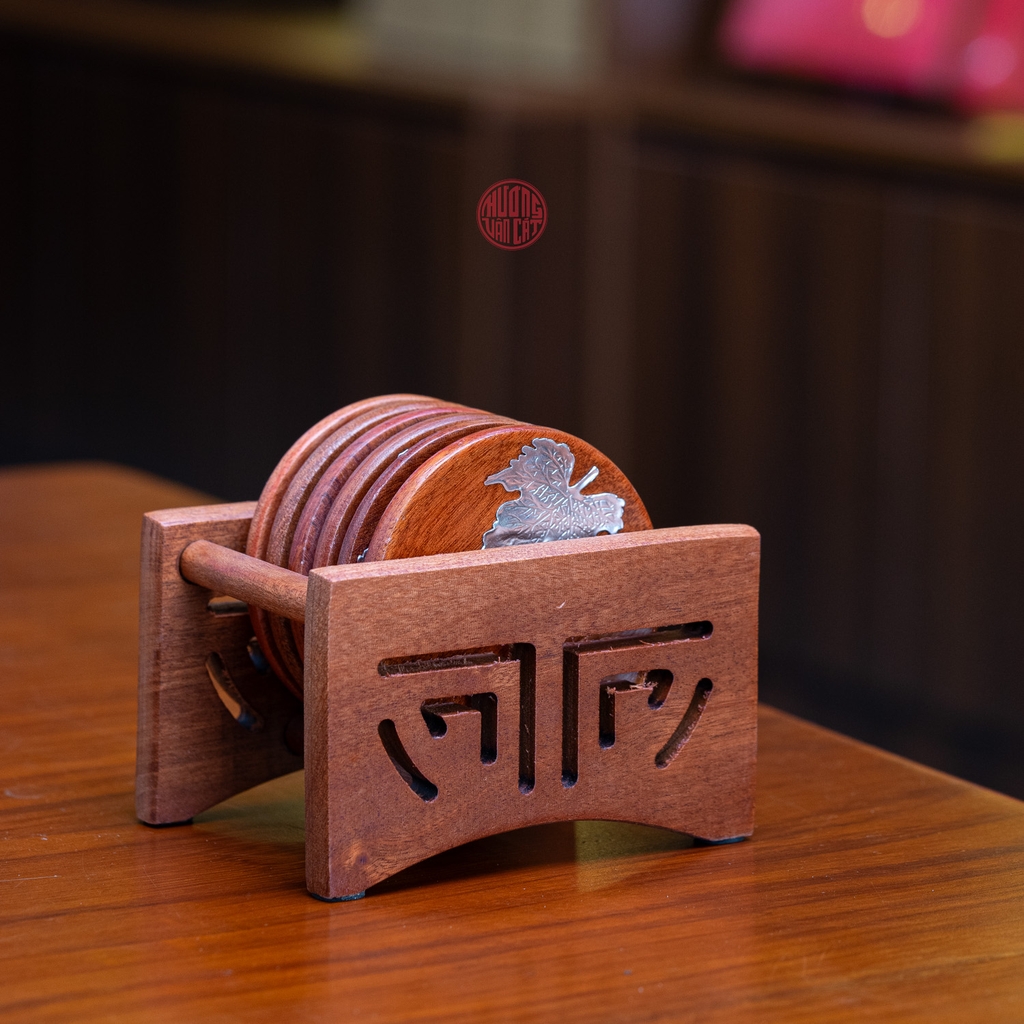 LÓT CHÉN TRÒN GỖ HƯƠNG ĐÍNH LÁ INOX