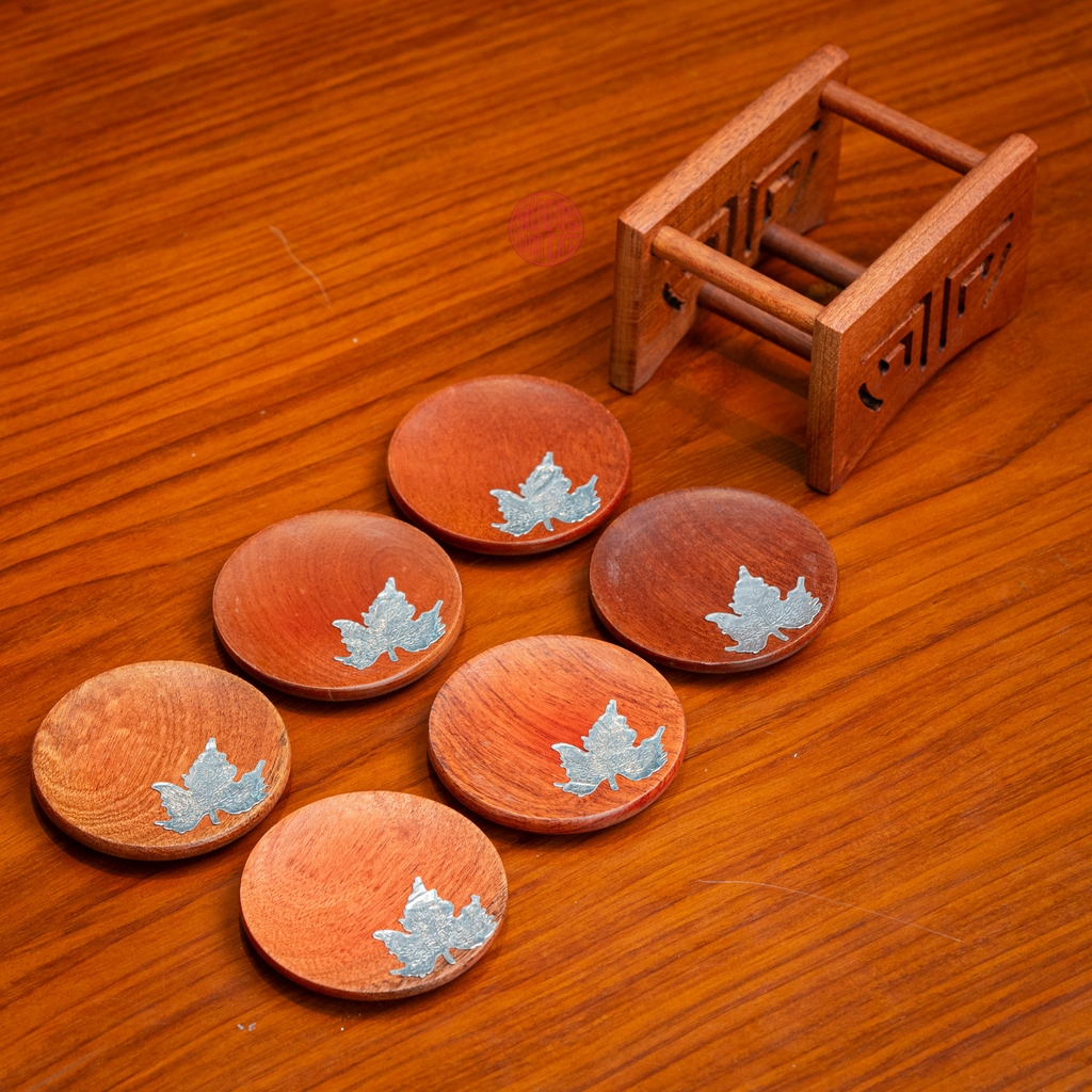 LÓT CHÉN TRÒN GỖ HƯƠNG ĐÍNH LÁ INOX