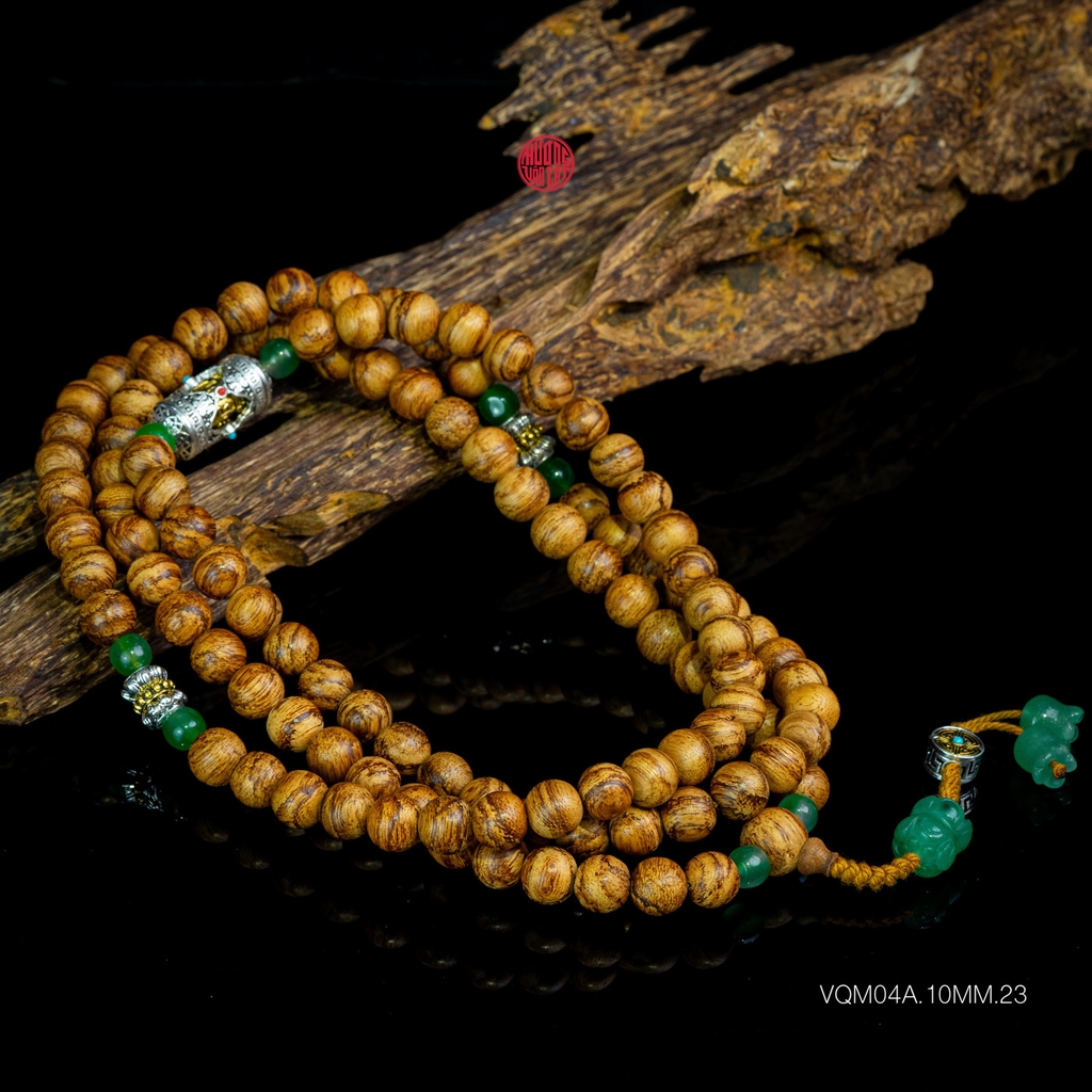 Chuỗi trầm hương 108 hạt niệm Phật 108 hạt 10 li mix Bạc và Ngọc