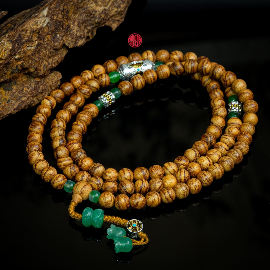 Chuỗi trầm hương 108 hạt niệm Phật 108 hạt 10 li mix Bạc và Ngọc