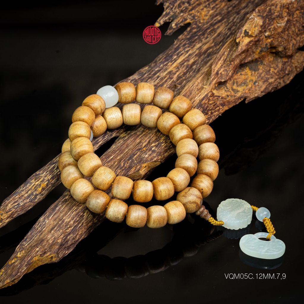 Chuỗi trầm hương Niệm Phật 36 hạt 12 li banh mix đá trắng