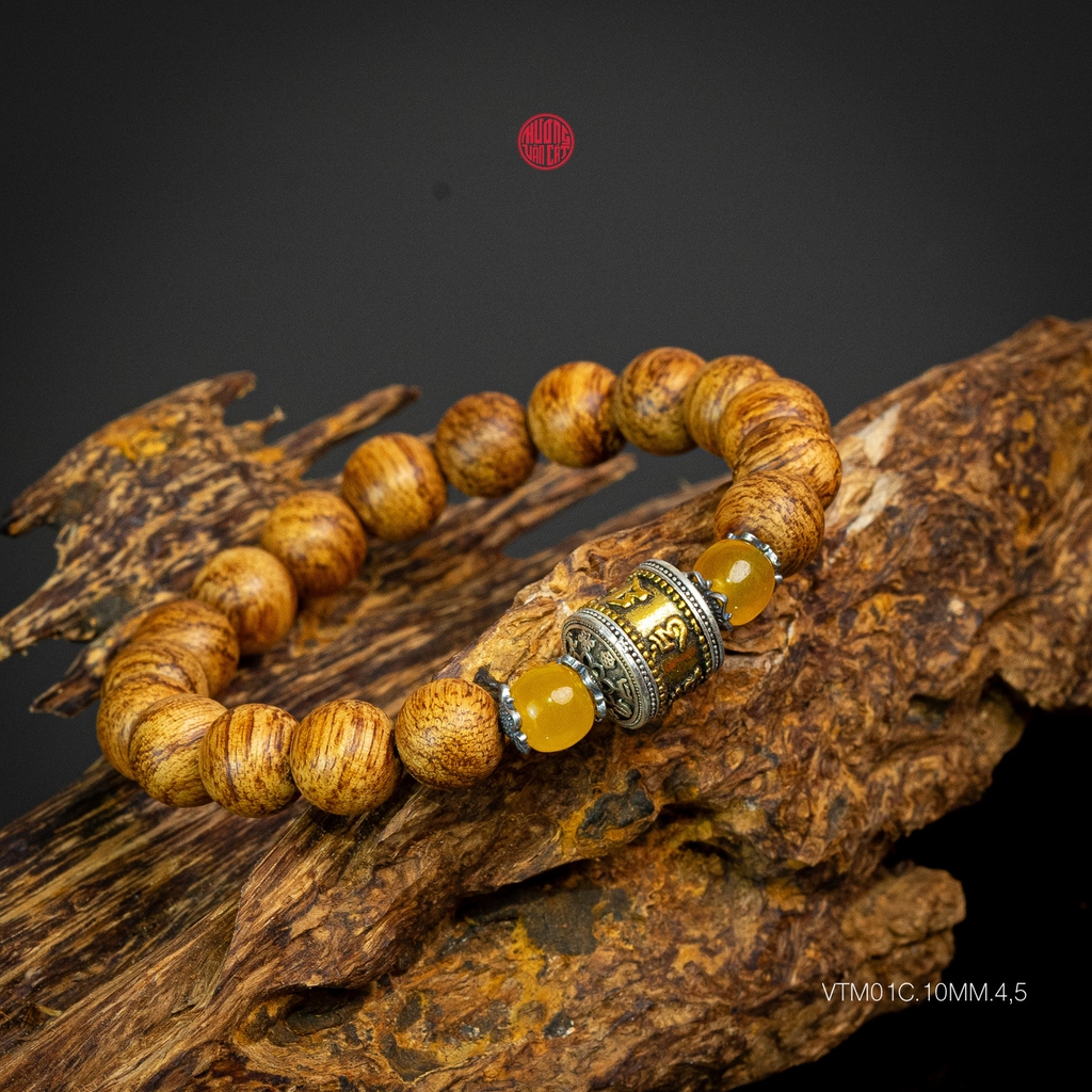 Vòng trầm hương banh quầng 10 li mix charm bạc