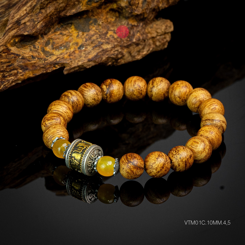 Vòng trầm hương banh quầng 10 li mix charm bạc